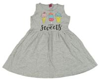 Sivé melírované šaty so zmrzlinkami a nanukem a nápismi Y.F.K.