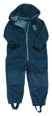 Petrolejová softshellová kombinéza s krokodýlkem a kapucí lupilu