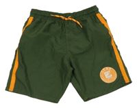 Khaki plážové kraťasy so znakom a oranžovým pruhom PARADISE