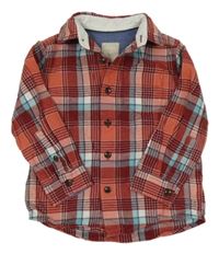 Jahodovo-bordó-bielo-světlemodro-biela kockovaná košeľa John Lewis