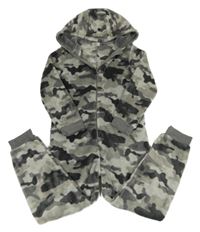 Sivá army plyšová kombinéza s kapucňou PRIMARK