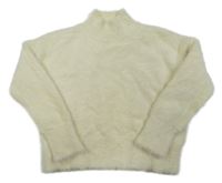 Smotanový chlpatý svetrový crop rolák Benetton