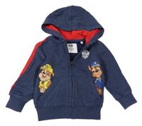 Tmavomodrá melírovaná propínací mikina s PAW PATROL a pruhem a kapucí C&A