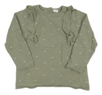 Světlekhaki pruhovaný sveter s bodkami a volánikmi H&M