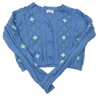 Modrý vzorovaný perforovaný prepínaci úpletový crop sveter s kvetmi PRIMARK