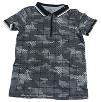 Tmavosivé army kockované polo tričko Matalan