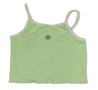 Zelenkavý rebrovaný crop top s kvetinou zn. River Island
