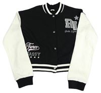 Čierno-biela baseballová crop mikina s písmeny z flitrů River Island