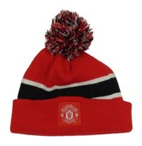 Červeno-čierno-biela futbalová čapica s bambulí - Manchester United