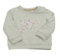 Svetlosivá melírovaná mikina s vtáčikom s kvetmi