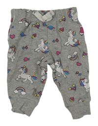 Šedé melírované tepláky s jednorožci a duhami Chicco