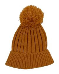 Medová rebrovaná pletená čapica s brmbolcom