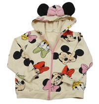 Béžová propínací mikina s Minnie s přáteli a kapucí H&M