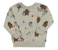 Svetlosivá melírovaná mikina s mývaly a medveďmi Primark