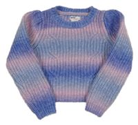 Modro-růžovo-lila vlnený crop sveter