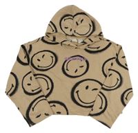 Hnedá crop mikina so smajlíkmi a kapucňou H&M