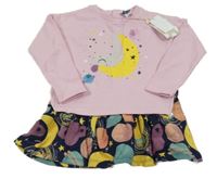 Nové - Růžovo-tmavomodrá tepláková šatová tunika s ovocem Tuc Tuc