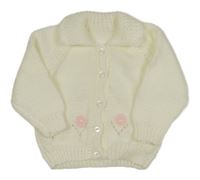 Smotanový prepínaci sveter s kvetinami a golierikom