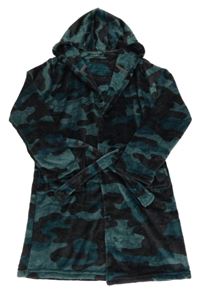 Tmavozeleno-čierny army chlpatý župan s kapucňou Destination