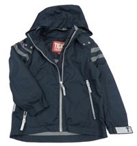 Tmavomodrá šusťáková jarní bunda s kapucí