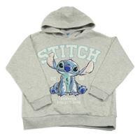 Světlešedá melírovaná mikina se Stitchem a kapucí Tu