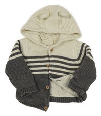 Smetanovo-antracitový podšitý propínací svetr s pruhy a kapucí M&S