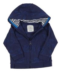 Tmavomodrá prepínaci mikina s kotvami a kapucňou Tu