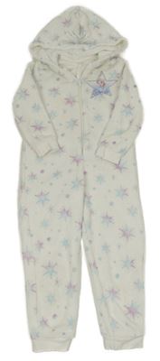 Biela chlpatá kombinéza s vločkami a kapucí - Frozen C&A