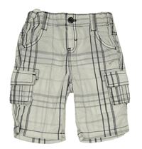 Bielo-čierne kockované plátenné capri cargo nohavice C&A