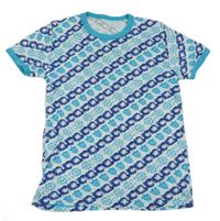 Bílo-modré vzorované tričko