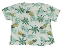 Béžovo-zelené crop tričko s ananásmi