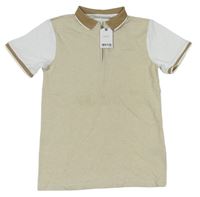Bielo-béžové vzorované polo tričko so zipsom Next