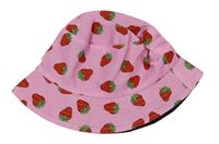 Ružový plátenný obojstranný klobúk s jahodami