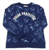 Tmavomodrá mikina s medveďmi a nápisom H&M