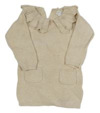 Smotanové svetrové šaty s vreckami a golierikom zn. Primark