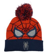 Červeno-tmavomodrá pletená čepice s bambulí - Spiderman Tu