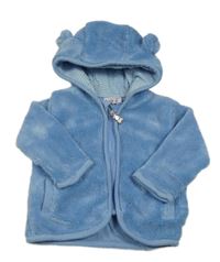 Modrá chlupatá podšitá propínací mikina s kapucí 