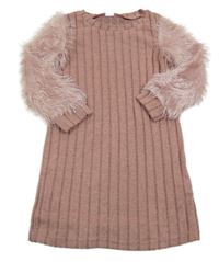 Staroružové úpletové rebrované šaty s chlpatymi rukávy shein