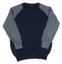 Tmavomodrý ľahký sveter s melírovanymi rukávy George