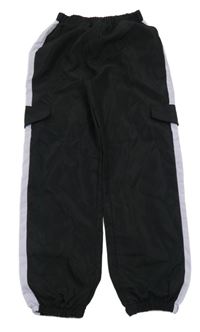 Čierne šušťákové cuff nohavice s fialovým pruhom Shein