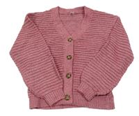 Růžový perforovaný propínací melírovaný svetr Yigga