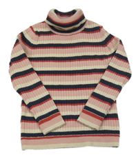 Růžovo-béžovo-černý pruhovaný pletený rolák C&A