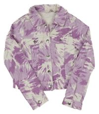 Bílo-lila batikovaná crop riflová bunda H&M