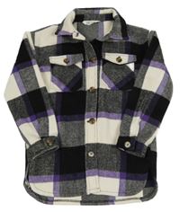 Čierno-fialovo-biela kockovaná vlnená košeľová bunda H&M