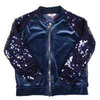 Tmavomodrá zamatová mikina s flitrovými rukávy