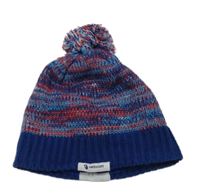 Modro-červená melírovaná pletená podšitá čapica s brmbolcom