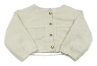 Smetanový úpletový podšitý crop kabátek s vreckami H&M