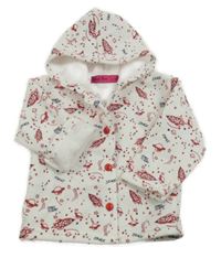 Bielo-červená vzorovaná prepínaci mikina s vesmírom a kapucňou