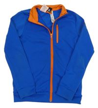 Modrá sportovní propínací mikina s oranžovým zipem Adidas