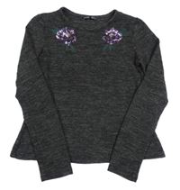 Antracitový melírovaný ľahký sveter s flitrami